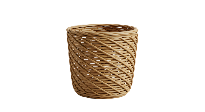 A beautifully crafted wicker basket showcasing intricate weaving patterns, ideal for home decor or storage solutions