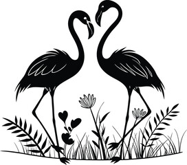 Elegant Flamingo Silhouette and Outline Art