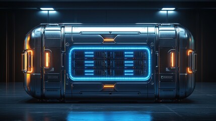 Obraz premium Futuristic server box with glowing blue light