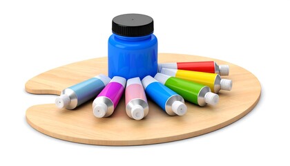 Colorful paint tubes on a wooden palette