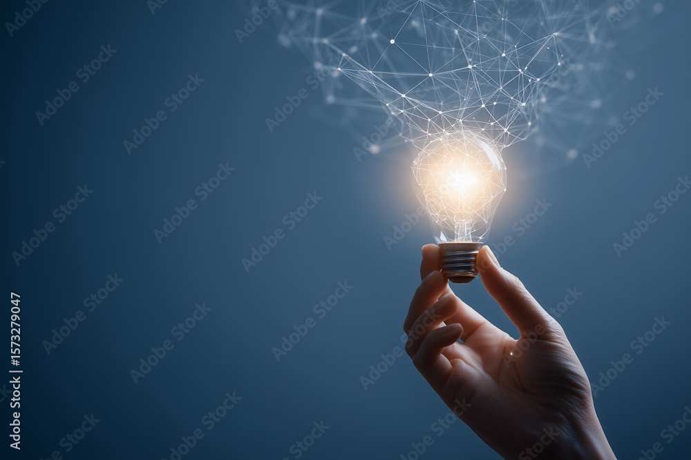 Aufkleber illuminating digital innovation with creative energy a hand grasps a glowing lightbulb casting a net