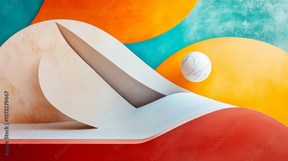 Poster abstract pastel shapes and colorful forms in vibrant geometric background with minimal design and te