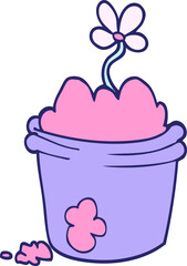 cartoon doodle flower pot in bright neon color