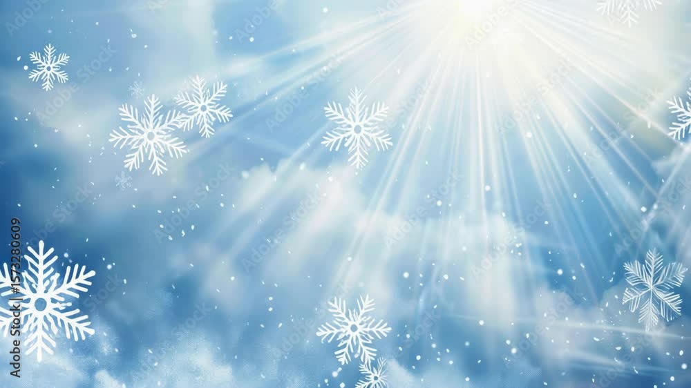 Poster tranquil abstract winter sky with soft blue gradient and floating snowflakes for holiday design use