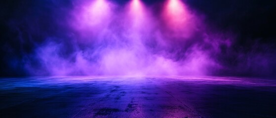 Purple Fog and Lights on Concert Stage for Event Background.