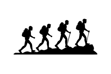 Obraz premium Group Hikers on Mountain Top Silhouette 