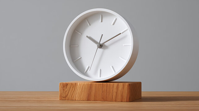 Minimalist white clock on wooden base time management home decor office timer