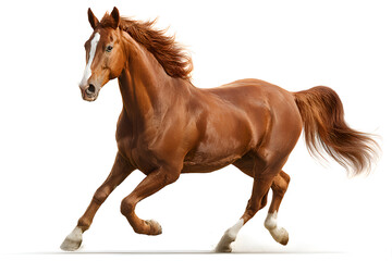 Fototapeta premium Chestnut horse running on white background