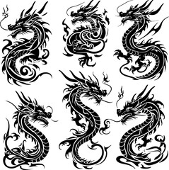 Obraz premium Oriental Dragon Tattoo Silhouette Design