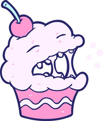 funny cartoon cupcake in bright neon color