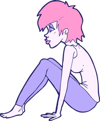 cartoon woman sitting in bright neon color