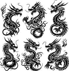 Fototapeta premium Oriental Dragon Tattoo Silhouette Design