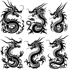Fototapeta premium Oriental Dragon Tattoo Silhouette Design
