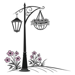 street lamp and flowers