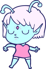 cartoon alien girl in bright neon color