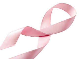 A flowing pink ribbon, a symbol of breast cancer awareness, is elegantly twisted and curved...