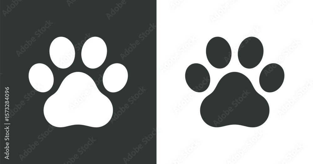 Poster a stark graphic representation of a dog s paw print displayed in white on a dark gray background and