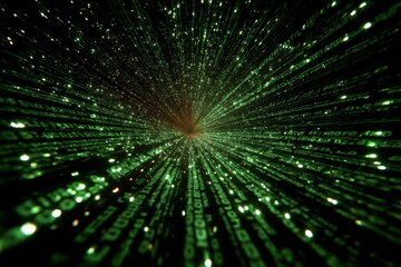 DMT laser experiment with glowing orange computer code code. Background tech image. Digital highway. Data stream