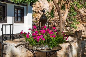 Courtyard of 15th century Dervish House situated at the base of a cliff in Blagaj village, Bosnia-Herzegovina