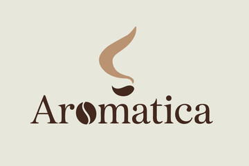 Aromatica coffee branding logo design for cafe or business, minimalist typography, coffee shop identity, roasted beans, warm tones, beverage industry