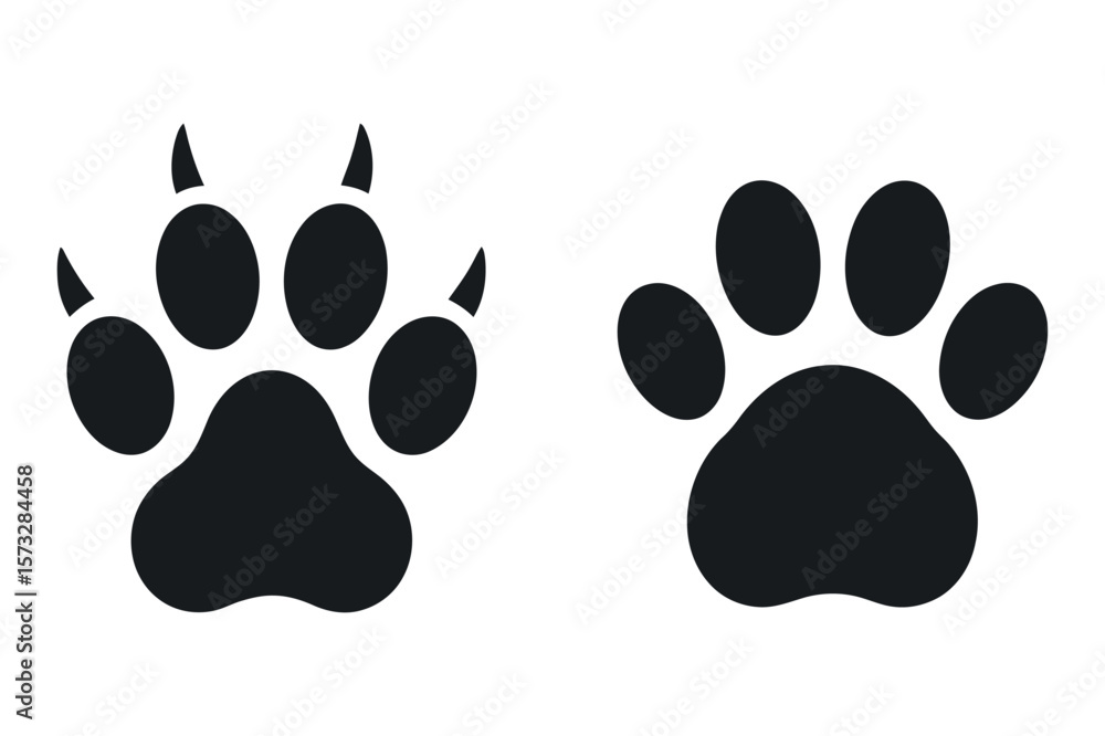 Poster comparison of two distinct black paw print icons one with visible claw marks and the other without a