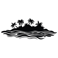 Simplified Silhouette of Tropical Island Scene