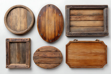 Six Rustic Wooden Signs Collection Various Shapes and Sizes Brown and Gray Tones Blank Rustic Wood Panels Farmhouse Style Decor Elements