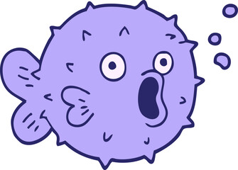 cartoon doodle blow fish in bright neon color