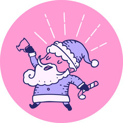 icon of a tattoo style santa claus christmas character celebrating in bright neon color