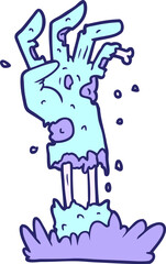 spooky zombie hand cartoon in bright neon color