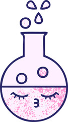 retro grunge texture cartoon of a test tube in bright neon color