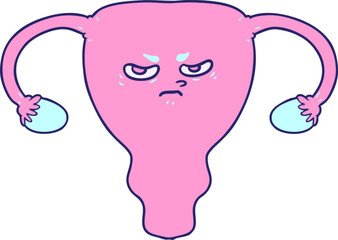 cartoon angry uterus in bright neon color