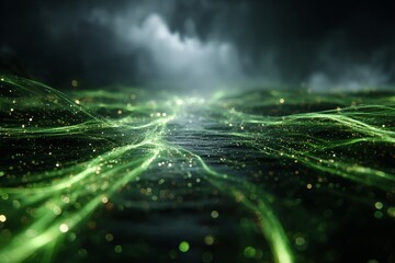 DMT laser experiment with glowing orange computer code code. Background tech image. Digital highway. Data stream