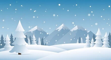 Obraz premium Snowy Winter Landscape with Trees and Falling Snowflakes