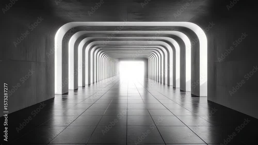 Poster modern architectural corridor with illuminated arches and polished floor in a minimalist design duri