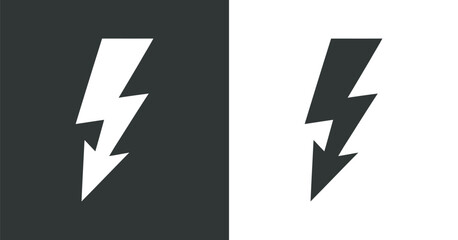 Two contrasting lightning bolt icons one white on a dark gray background and one dark gray on a white background