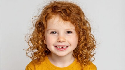 Portrait of smiling redhead girl showing missing tooth