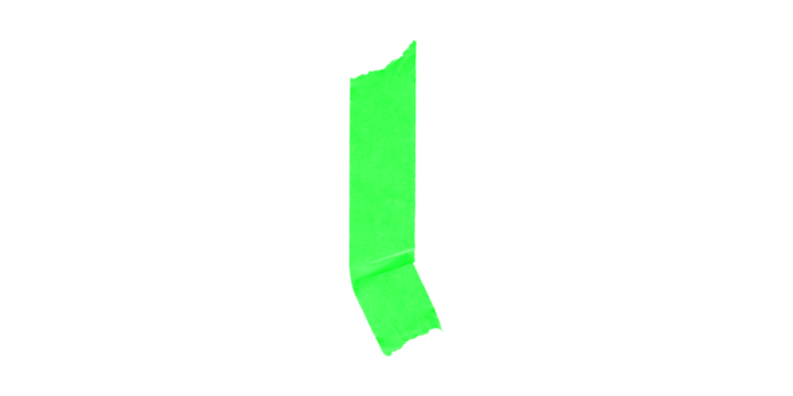 A bright green irregular shape on a black background with a slight curve to the right side view