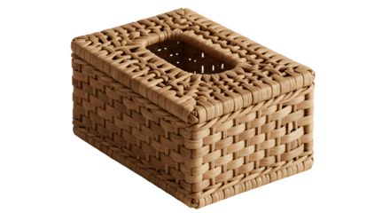 Woven tissue box holder in a natural finish, placed on a clean surface, showcasing craftsmanship and versatility for home decor