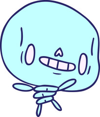 cartoon illustration kawaii cute dead skeleton  in bright neon color