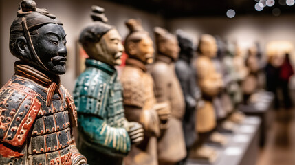 Primer plano de figuras del ejército de terracota en exhibición