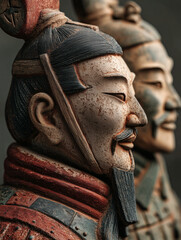 Primer plano de figuras del ejército de terracota en exhibición