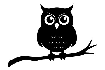 Fototapeta premium Wise Owl Silhouette on Branch – Cute Nocturnal Bird Vector Art