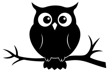 Fototapeta premium Cartoon Owl Silhouette on Branch – Cute Nocturnal Bird Clipart