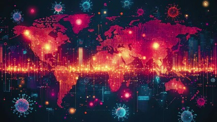 Visual representation of global health data during the pandemic with vibrant graphics and molecular structures - Powered by Adobe