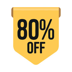 Bold yellow banner prominently displays eighty percent off with a simple black font and a brown border detail