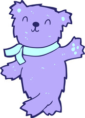 cartoon waving teddy bear in bright neon color