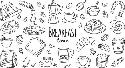Breakfast Food and Coffee Silhouette Vector Set, Morning Meal Clipart, Cozy Kitchen Icons