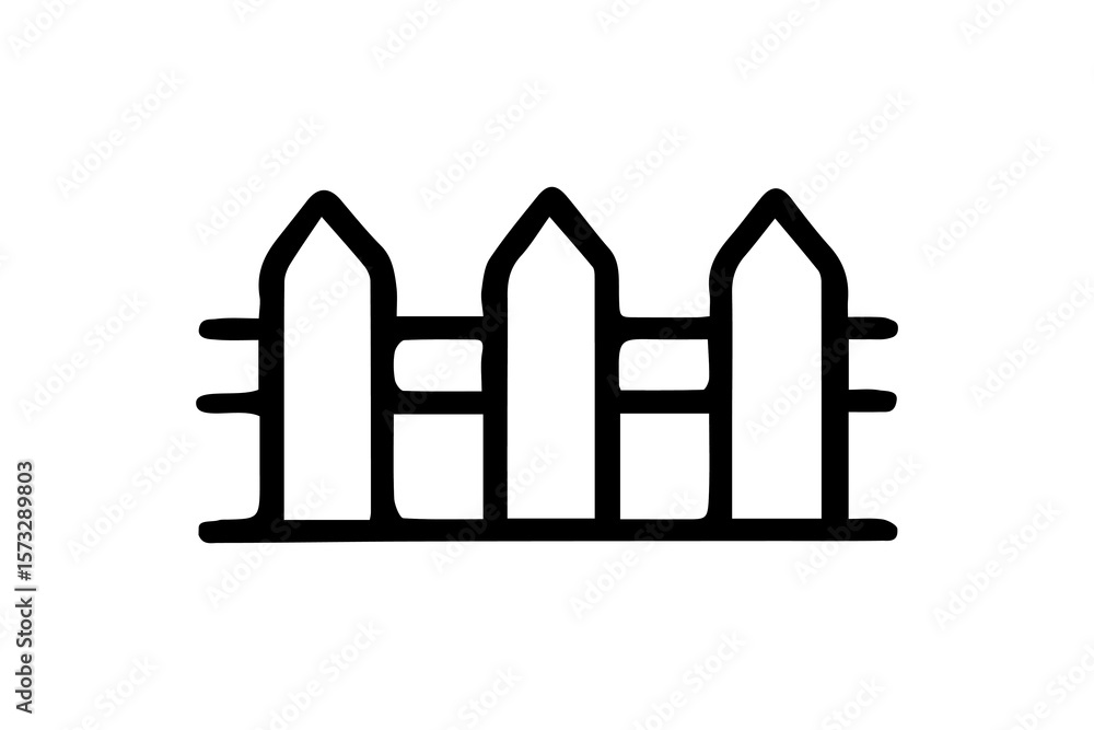 Poster the image displays a simple, black outline icon of a picket fence. it features three fence posts wit