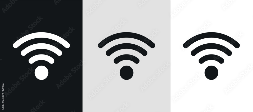 Aufkleber three minimalist wi fi signal icons displayed side by side on contrasting black gray and white backg